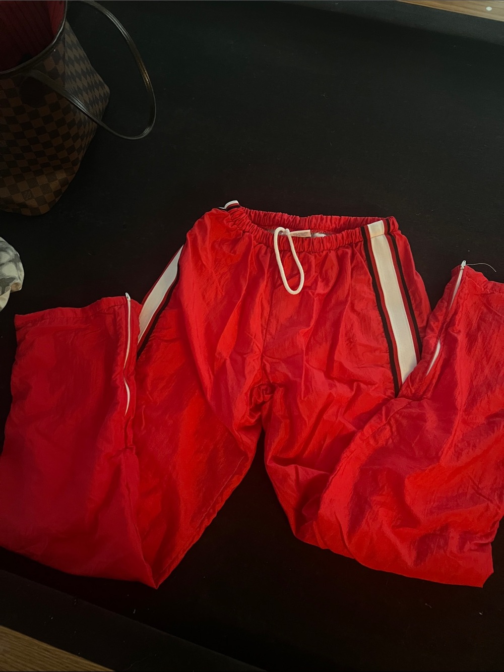 Varsity Red Cargo Track Pants with White Stripe